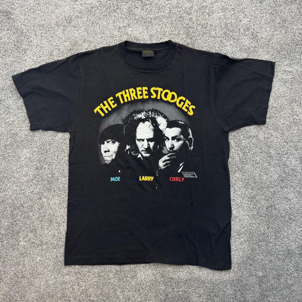 Vintage Three Stooges Shirt Mens Large Black Moe Larry Curly Comedy TV‎ 90s Tee